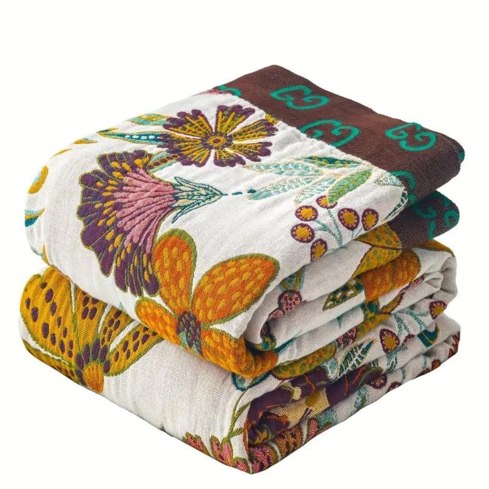 Throw Reversible Cotton Blanket Floral Design