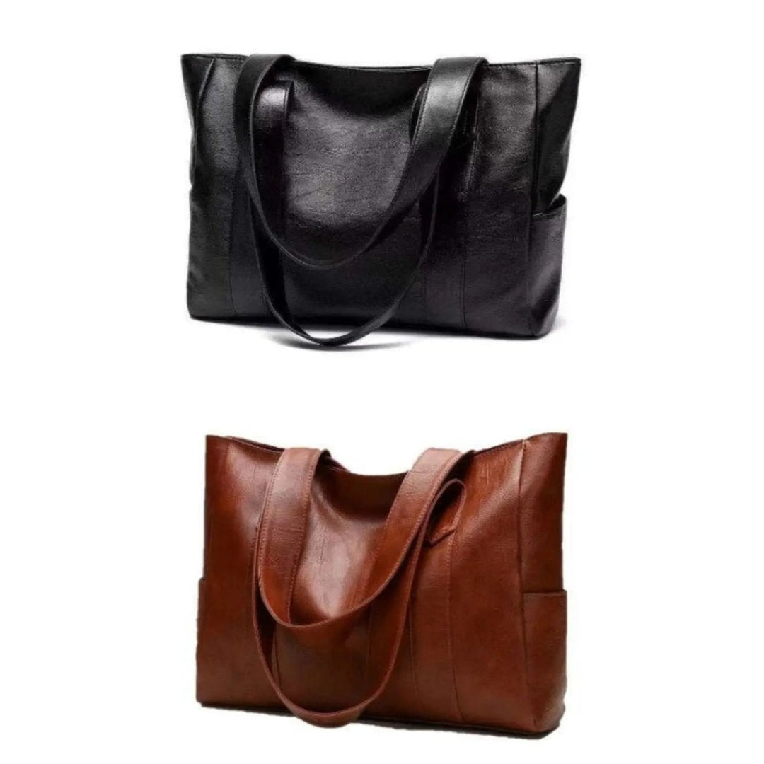 Tote Bag Faux Leather Shoulder Zip Pocket Work Handbag
