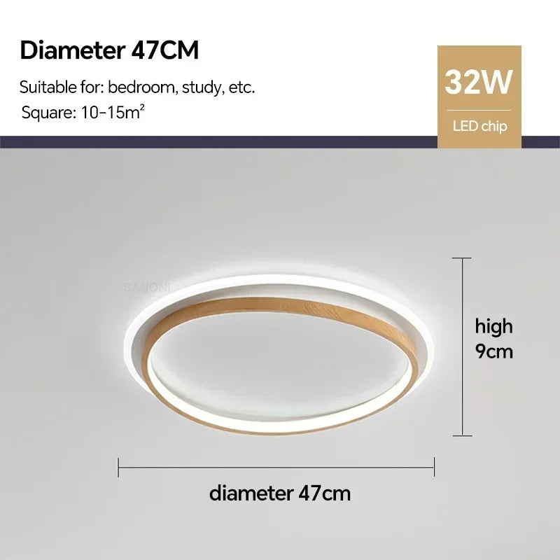 LED Modern Ceiling Lamp | Walnut &amp; Gold Round Design