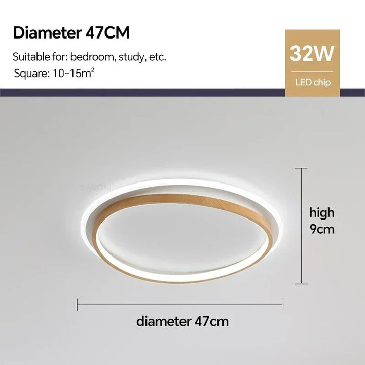LED Modern Ceiling Lamp | Walnut &amp; Gold Round Design