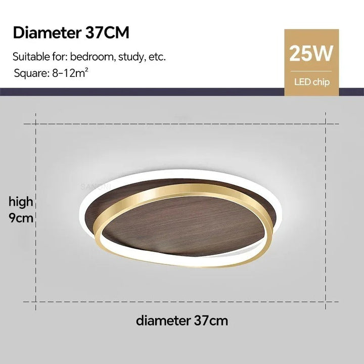 LED Modern Ceiling Lamp | Walnut &amp; Gold Round Design