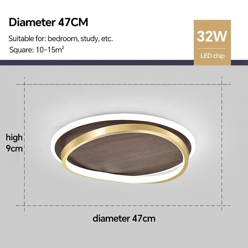 LED Modern Ceiling Lamp | Walnut &amp; Gold Round Design