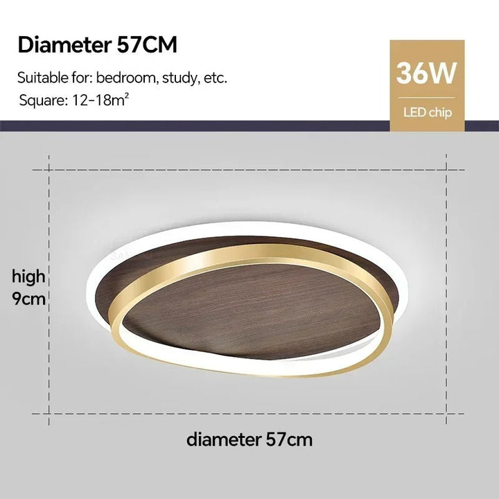 LED Modern Ceiling Lamp | Walnut &amp; Gold Round Design
