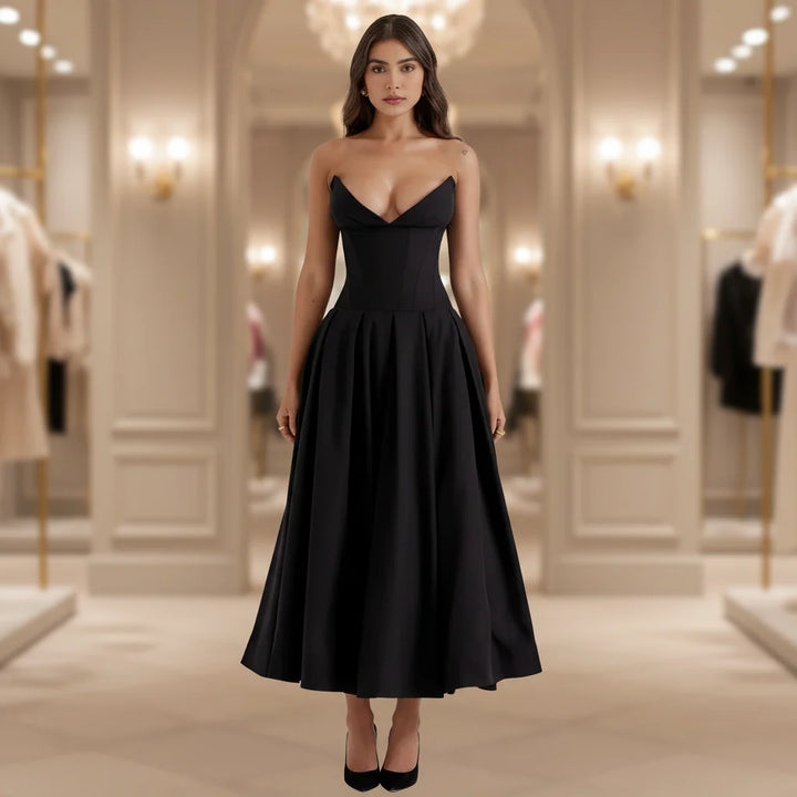 Dress Deep V Neck Summer Casual Flowy Midi Dress