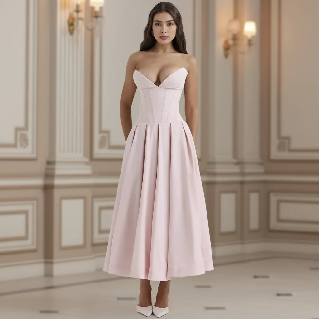 Dress Deep V Neck Summer Casual Flowy Midi Dress