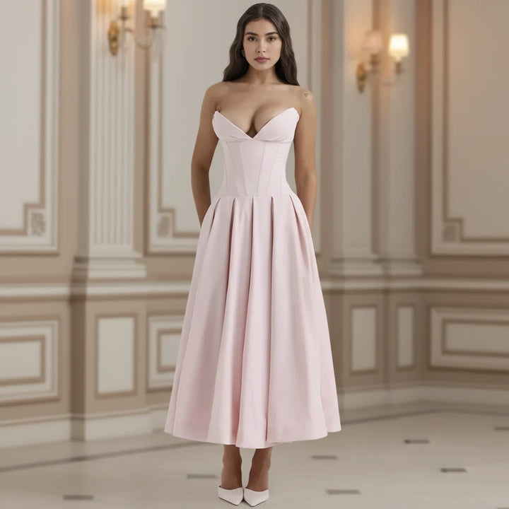 Dress Deep V Neck Summer Casual Flowy Midi Dress