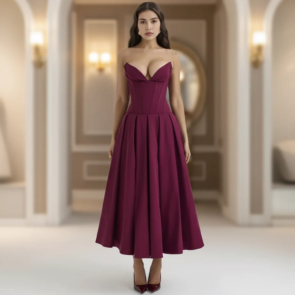 Dress Deep V Neck Summer Casual Flowy Midi Dress