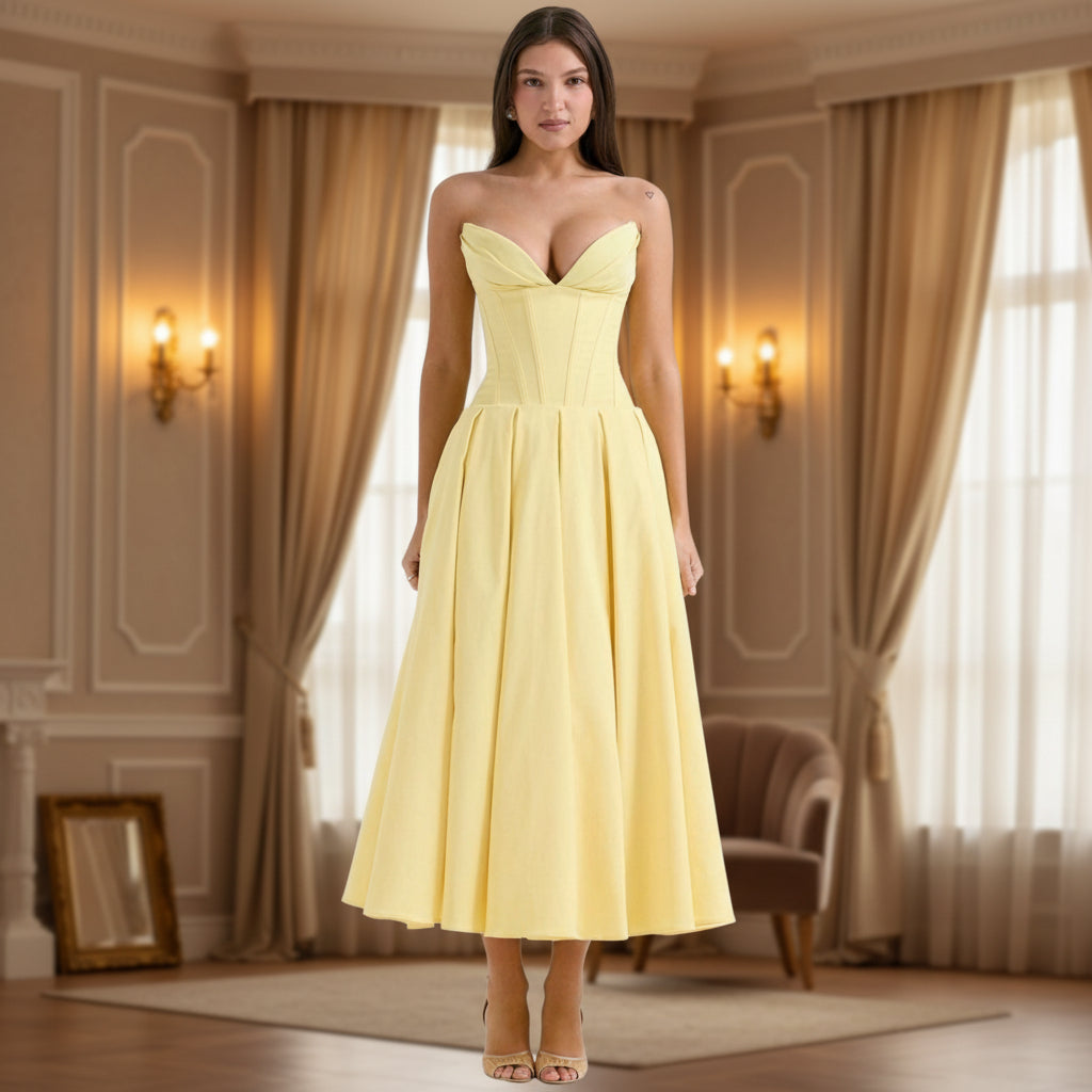 Dress Deep V Neck Summer Casual Flowy Midi Dress