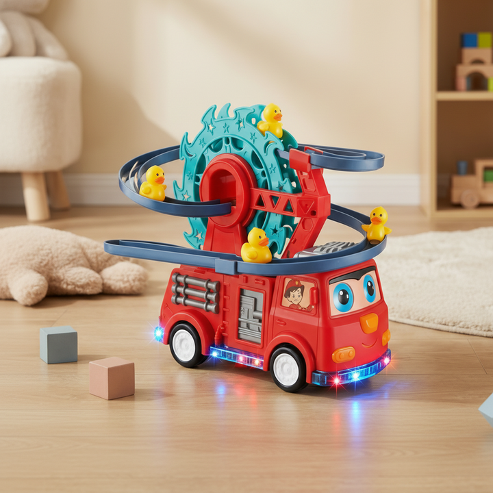 Fire Truck Toy Duck Slide Track Lights Sounds