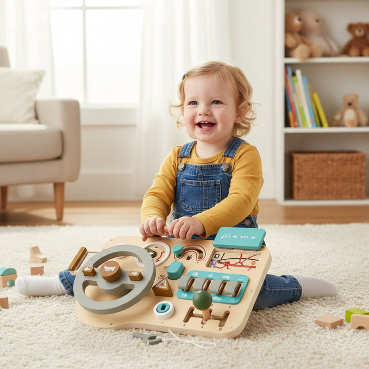 Wooden Steering Wheel Toy Toddlers Imaginative Play Fun