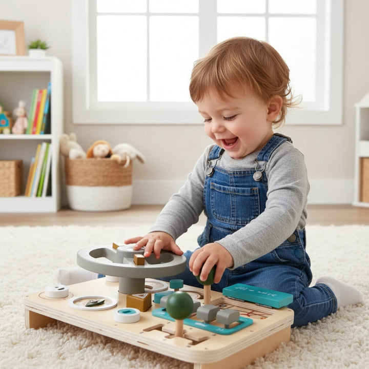 Wooden Steering Wheel Toy Toddlers Imaginative Play Fun
