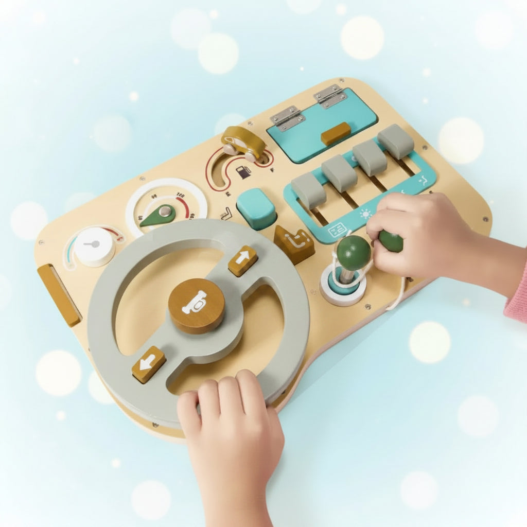 Wooden Steering Wheel Toy Toddlers Imaginative Play Fun