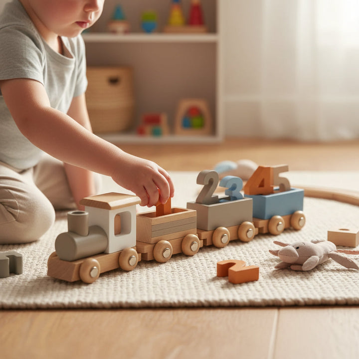 Wooden Train Set Fine Motor Skills Toy Interactive Learning