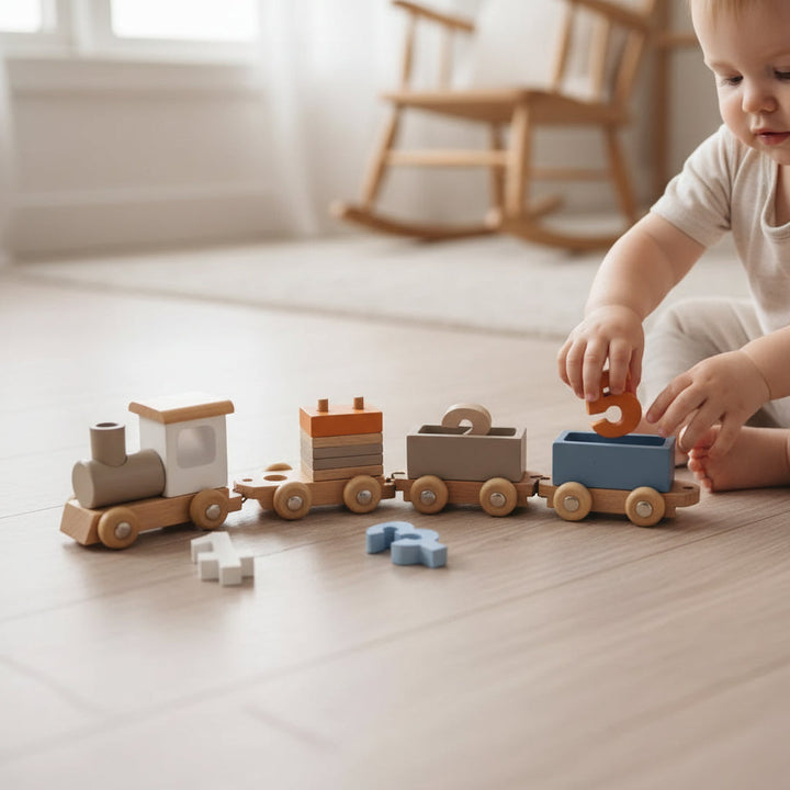 Wooden Train Set Fine Motor Skills Toy Interactive Learning